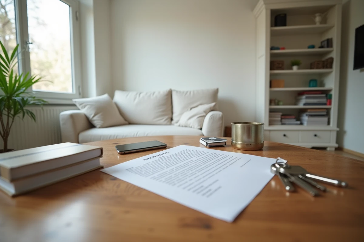 Appartement meublé avec contrat de location et clés évoquant le statut LMNP et les démarches administratives