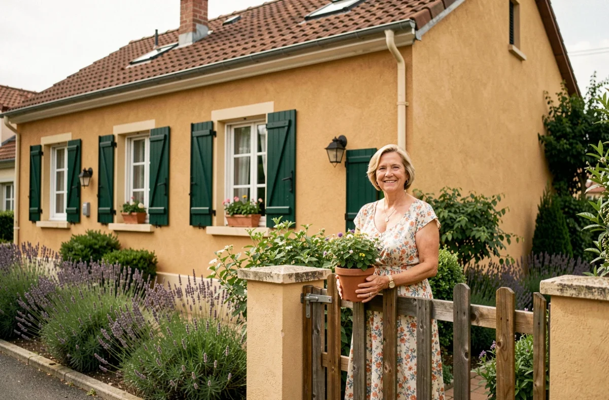 Maison traditionnelle avec façade ocre et volets verts construite par Bati Peric en Seine-et-Marne