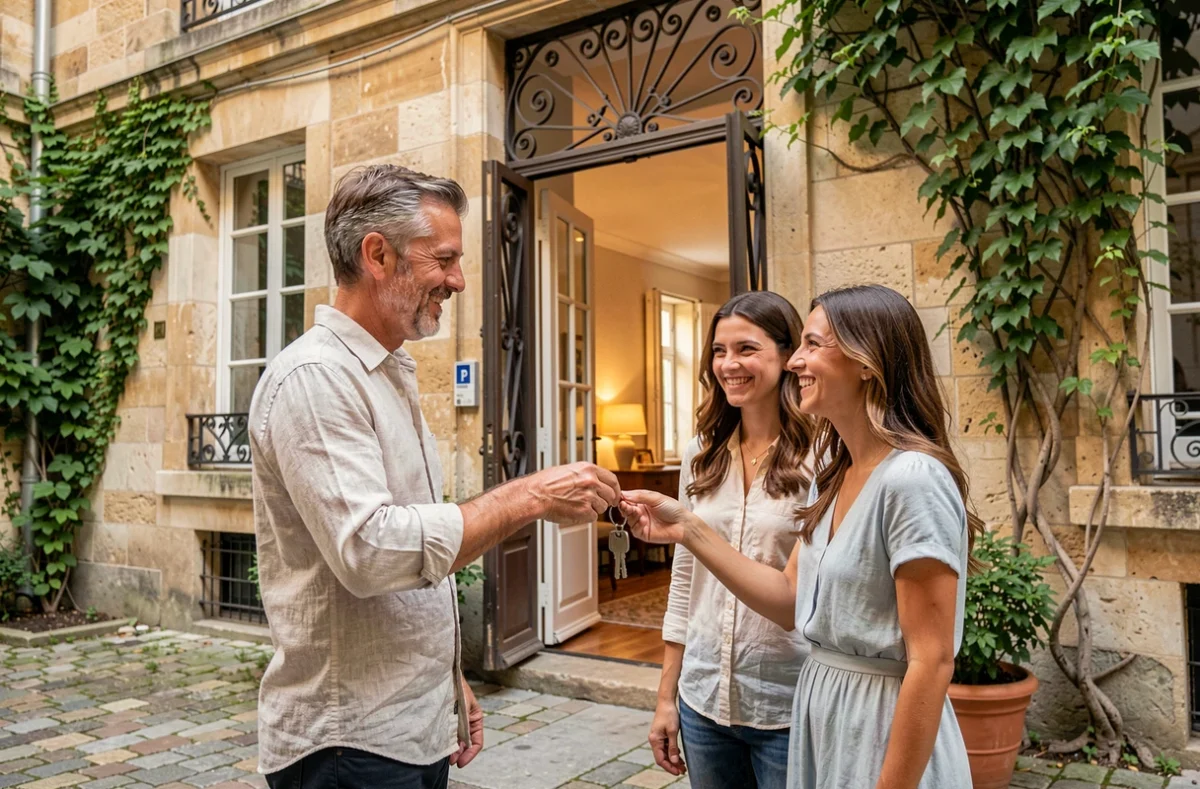 Agent de Change Your Home remettant les clés d'un appartement rénové à Lyon à ses clients