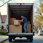 Personne chargeant des cartons dans un van vide en journée