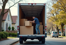 Personne chargeant des cartons dans un van vide en journée
