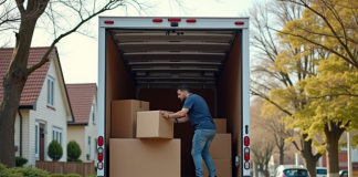 Personne chargeant des cartons dans un van vide en journée