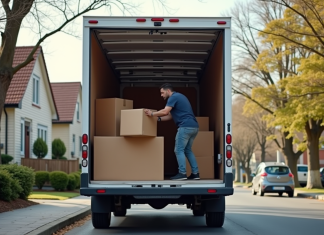 Personne chargeant des cartons dans un van vide en journée