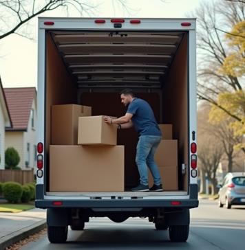 Personne chargeant des cartons dans un van vide en journée