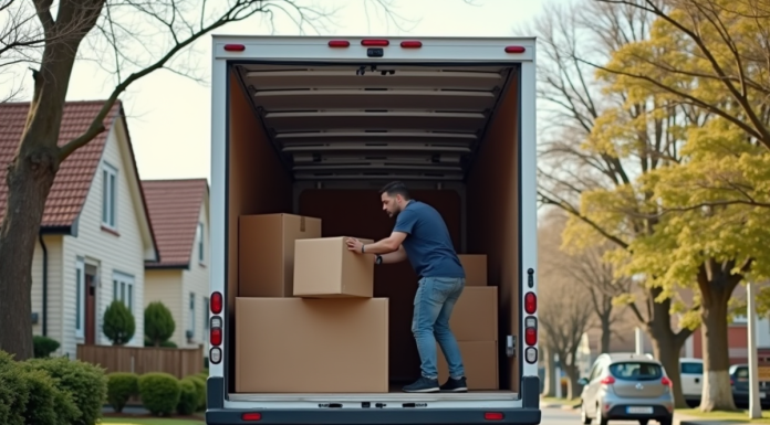 Personne chargeant des cartons dans un van vide en journée