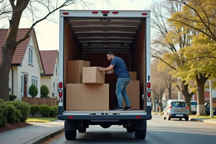 Personne chargeant des cartons dans un van vide en journée