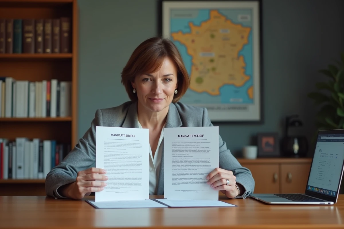 Conseillère immobilière comparant un mandat simple et un mandat exclusif pour une vente rapide en Moselle