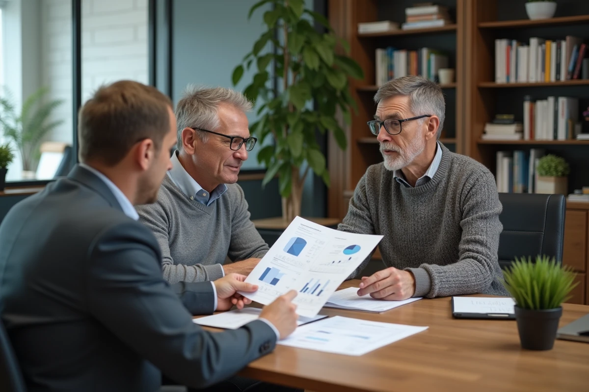 Couple rencontrant un conseiller financier dans un bureau