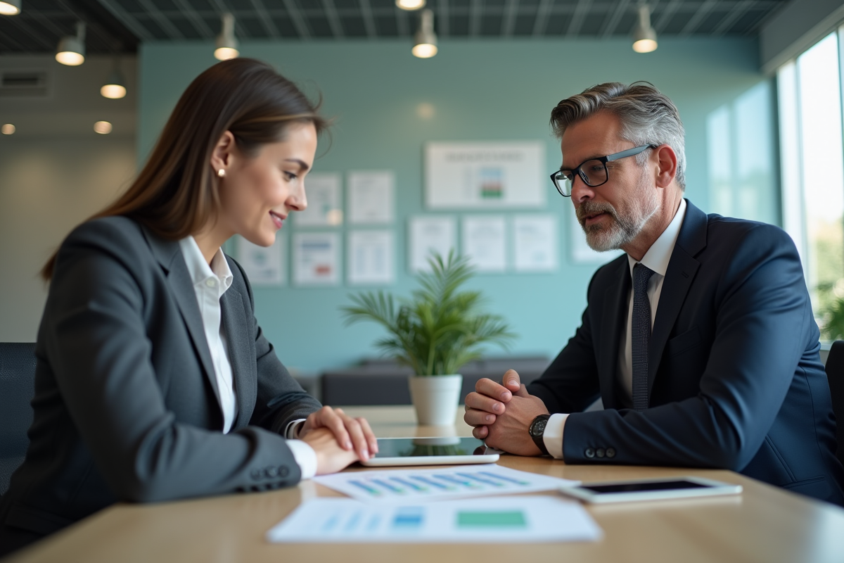 Conseiller bancaire en discussion avec une cliente dans une agence