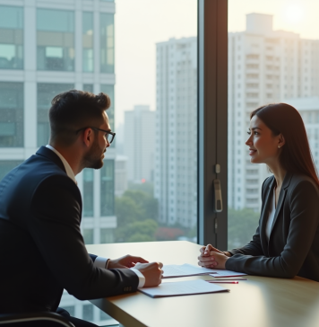 Crédit immobilier : obtenir un prêt quand on est étranger Couple étranger discutant avec un conseiller immobilier