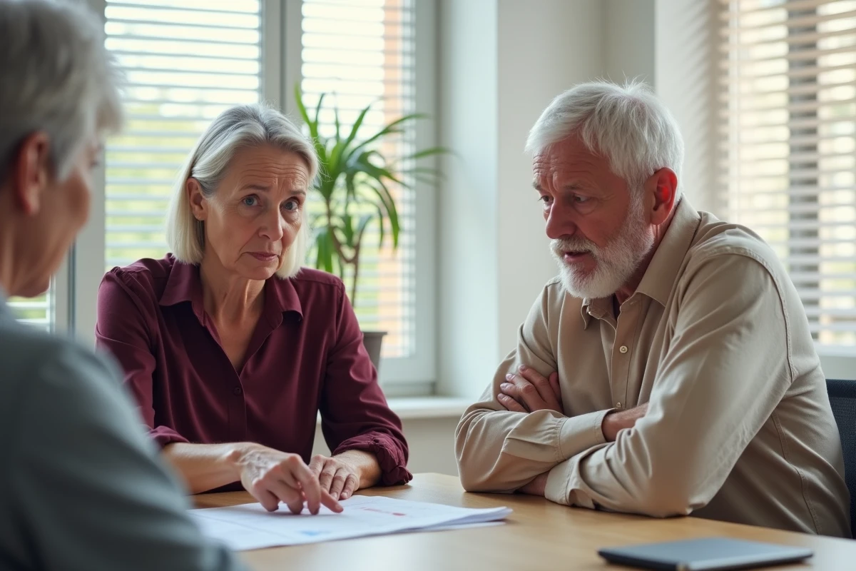 Couple de propriétaires contestant un diagnostic immobilier erroné lors d'un litige après vente immobilière