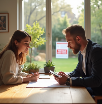 Calcul de la plus-value immobilière : comment est-elle déterminée sur une résidence secondaire ? Couple examinant des papiers dans un salon lumineux