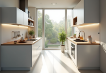 Cuisine moderne compacte vue de dessus avec rangement malin