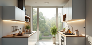 Cuisine moderne compacte vue de dessus avec rangement malin