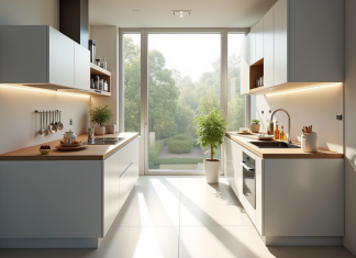 Cuisine moderne compacte vue de dessus avec rangement malin