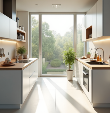 Cuisine moderne compacte vue de dessus avec rangement malin