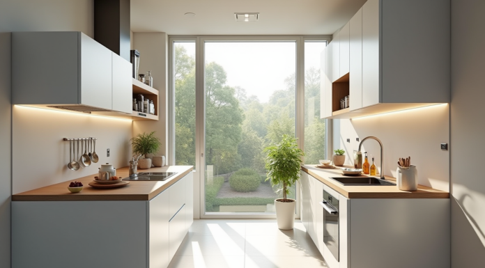 Cuisine moderne compacte vue de dessus avec rangement malin