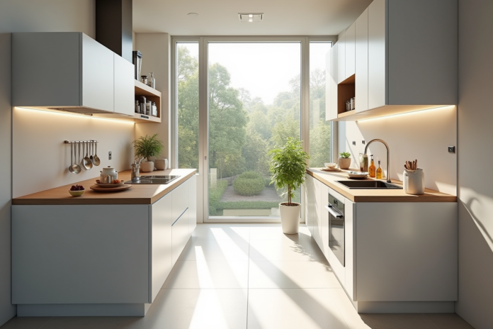 Cuisine moderne compacte vue de dessus avec rangement malin