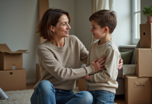 Sinistre : prise en charge du relogement en cas d’accident majeur Femme rassurant son adolescent près de cartons de déménagement