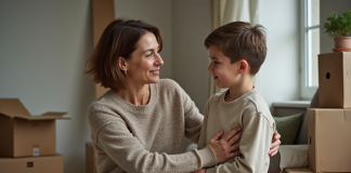 Sinistre : prise en charge du relogement en cas d’accident majeur Femme rassurant son adolescent près de cartons de déménagement