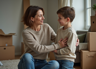 Sinistre : prise en charge du relogement en cas d’accident majeur Femme rassurant son adolescent près de cartons de déménagement