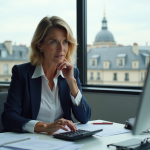 Taux d’intérêt : rôle et importance dans l’économie française Femme d'affaires à Paris analysant des documents économiques