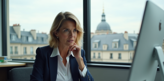 Taux d’intérêt : rôle et importance dans l’économie française Femme d'affaires à Paris analysant des documents économiques