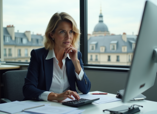 Taux d’intérêt : rôle et importance dans l’économie française Femme d'affaires à Paris analysant des documents économiques