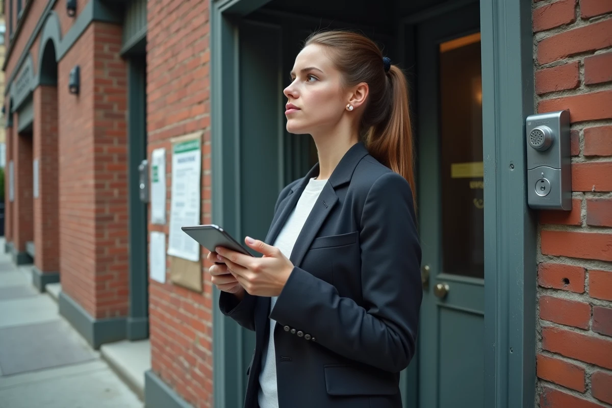 Jeune femme devant une entrée d