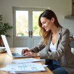 Rentabilité maison : comment savoir si elle sera atteinte ? Femme dâgée utilisant un ordinateur dans une cuisine lumineuse