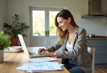 Rentabilité maison : comment savoir si elle sera atteinte ? Femme dâgée utilisant un ordinateur dans une cuisine lumineuse