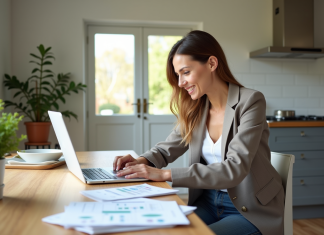 Rentabilité maison : comment savoir si elle sera atteinte ? Femme dâgée utilisant un ordinateur dans une cuisine lumineuse