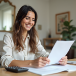 Salaire pour location accession : découvrez le bon montant à prévoir Femme souriante en bureau organisant ses papiers