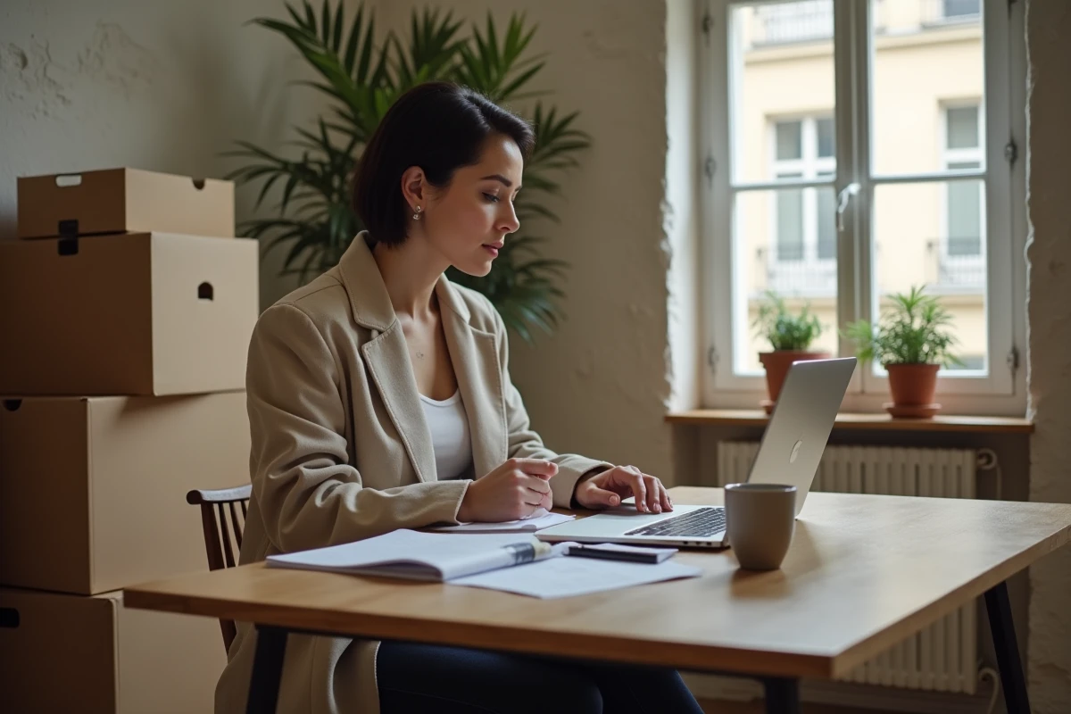 Femme consultant une demande de logement social en ligne dans un appartement parisien, illustrant la recherche de logement avec LOC annonce 2026