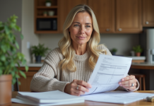 Déductions impôts résidence principale : quels travaux ? Femme d'âge moyen vérifiant ses factures de rénovation à la maison