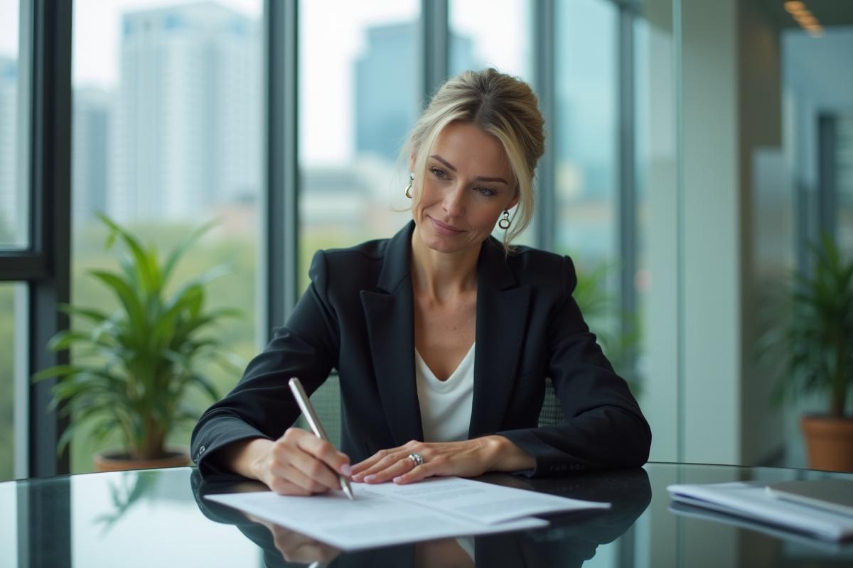 Femme d affaires signant un contrat immobilier