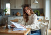 Déménagement : quel papier administratif changer ? Femme assise à la cuisine avec documents et ordinateur