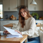 Déménagement : quel papier administratif changer ? Femme assise à la cuisine avec documents et ordinateur