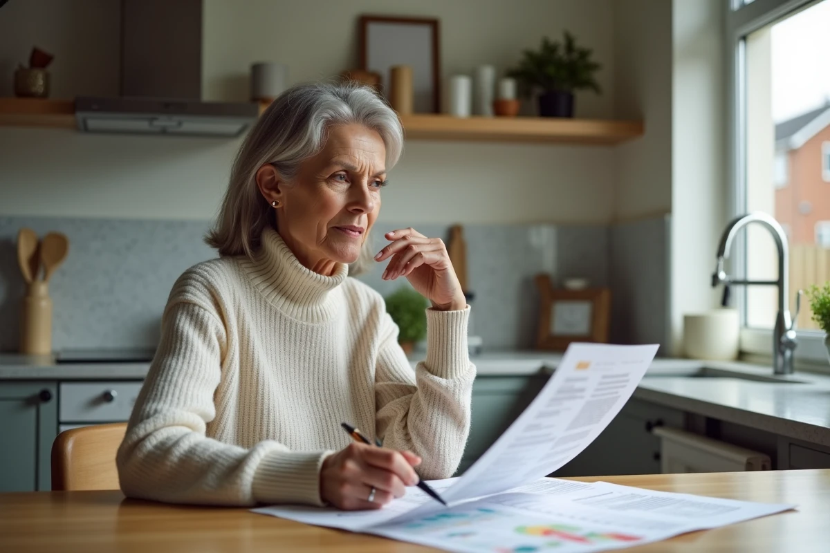 Femme lisant un rapport d estimation immobiliere chez elle