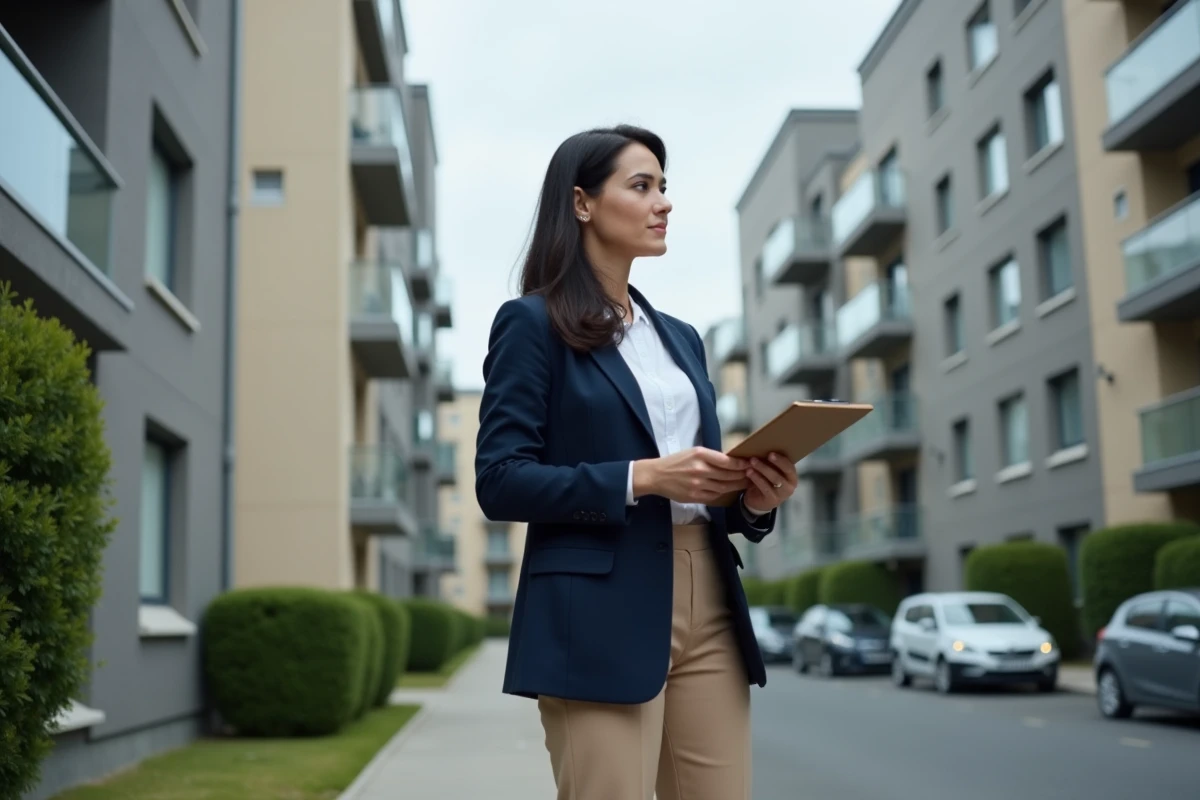 Gestionnaire locative devant un immeuble neuf éligible au dispositif Pinel en 2026