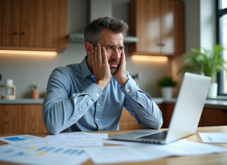 Homme d'affaires frustré avec documents immobiliers