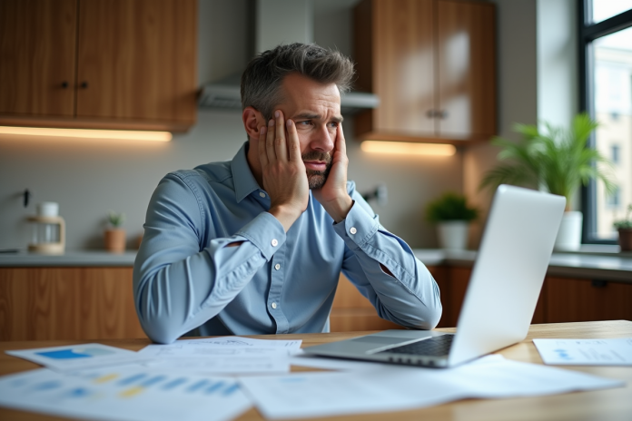 Homme d'affaires frustré avec documents immobiliers