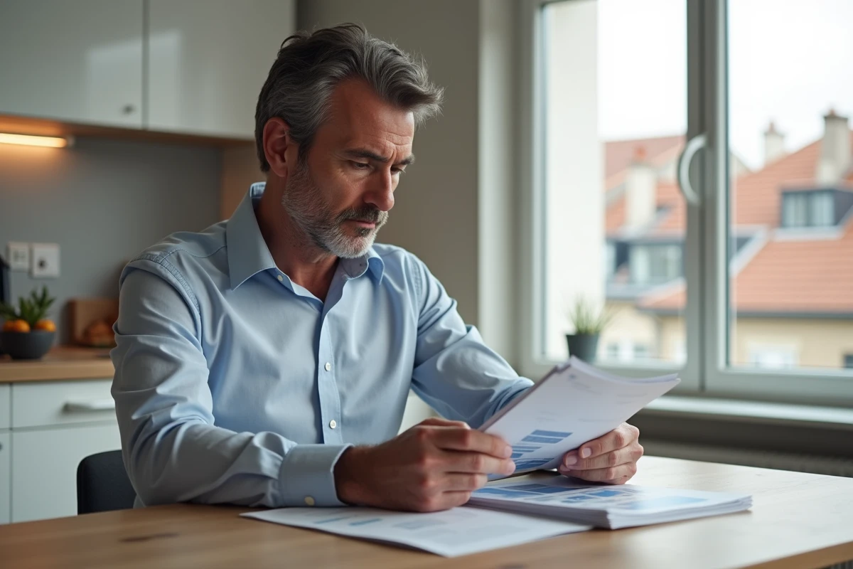Homme d'affaires étudiant des rapports immobiliers à Paris