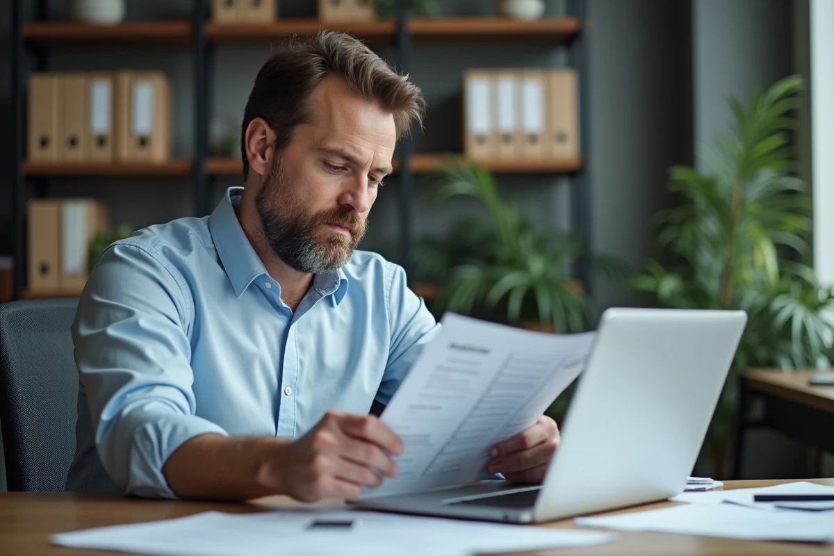Homme d'affaires analysant des documents immobiliers