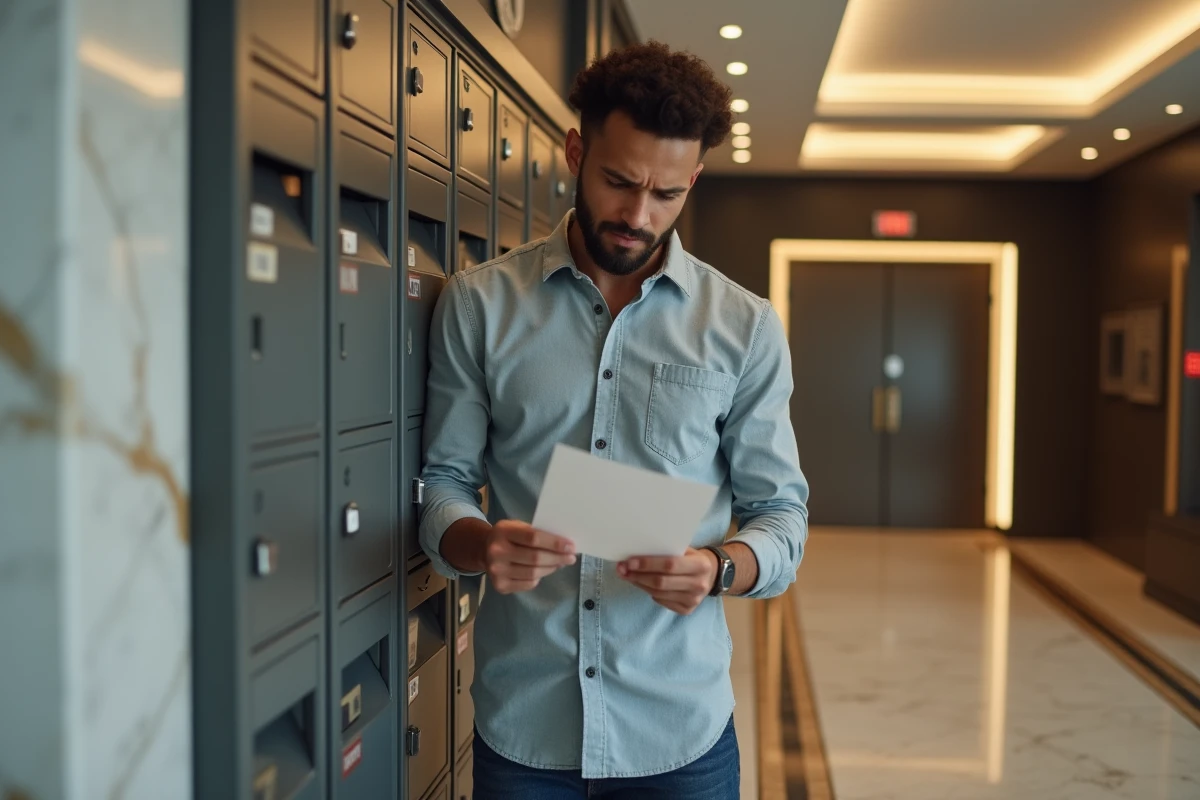 Homme déposant une lettre dans une boîte aux lettres moderne