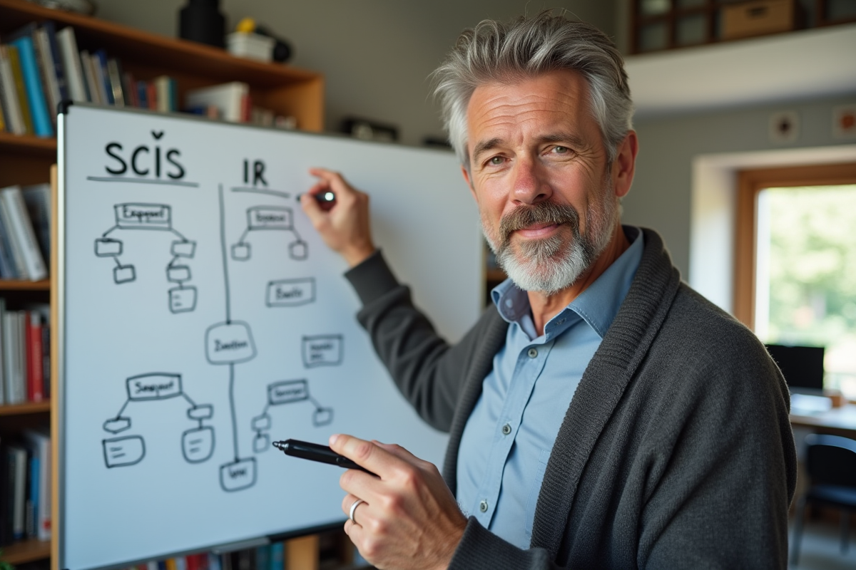 Homme expliquant diagrammes SCIIS et IR