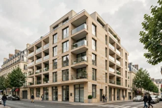 Immeuble résidentiel neuf éligible Pinel à Bordeaux avec balcons vitrés et façade en pierre dorée