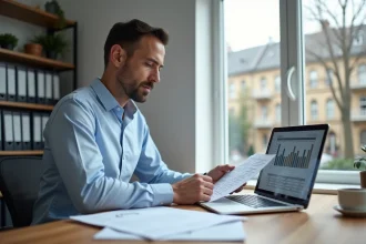 Investisseur immobilier analysant les plafonds de ressources Pinel sur son bureau à domicile