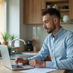 Propriétaire étudiant : astuces pour investir malin sans ruiner son budget Étudiant étudiant en cuisine moderne avec papiers et ordinateur