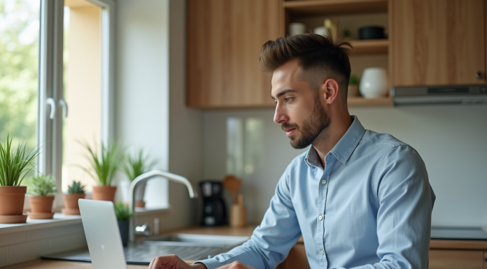 Propriétaire étudiant : astuces pour investir malin sans ruiner son budget Étudiant étudiant en cuisine moderne avec papiers et ordinateur